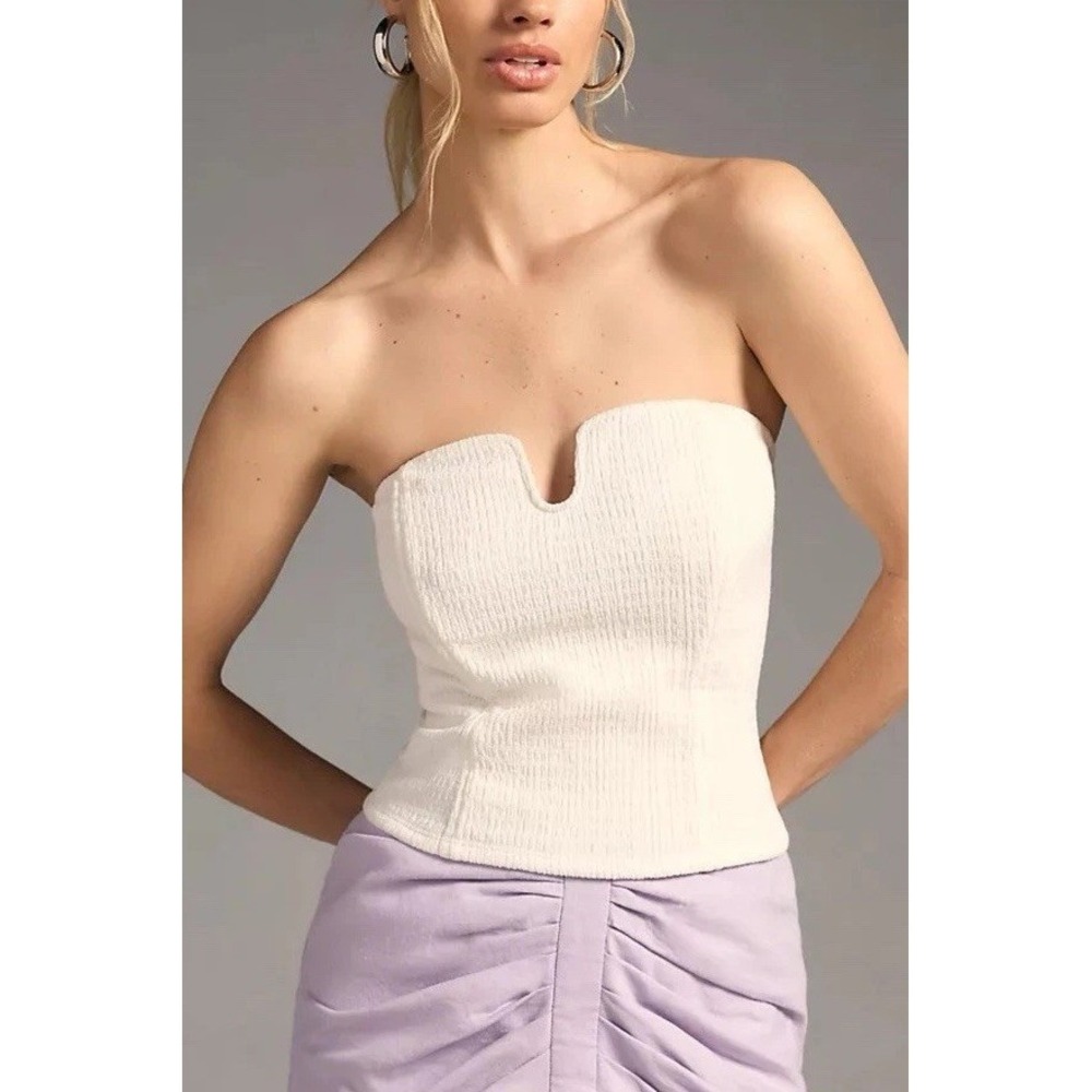 Anthropologie Porridge Bustier Strapless Smocked Knit Tube Top Ivory Size Small